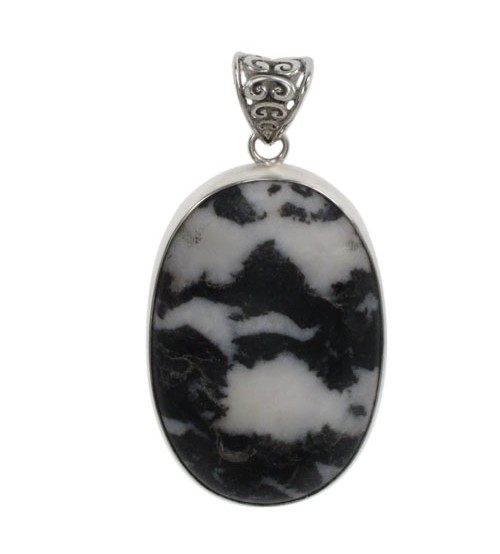 Oval Zebra Stone Pendant, Sterling Silver